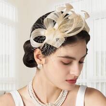 Fascinators Headband Hat Elegant Mesh 3D Floral Tea Party Hair Accessories For Women And Young Girls - 香檳色 - 查看 4