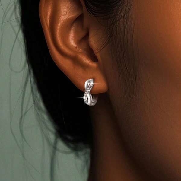 1 Peça Brincos de Símbolo Geométrico de Infinito de Prata Esterlina 925 com Zircônia, Minimalista e da Moda, Versátil para Uso Diário, Casamento, Festa e Férias