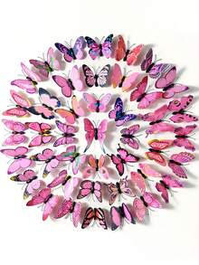 50pcs PVC Butterfly Sticker, Modern 3D Butterfly Sticker For Home, Stickers, Wall Decal, Vinyl Decal For Home Decorations, Spring Decoration Items Refresh Your Home, Rama Decoration Stickers Gifts Birthday Graduation - Pink - View 3