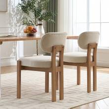 Multi Functional Dining Chairs In The Living Room (2PC), Decorated With Solid Wood Frames, Sturdy And Durable. Suitable For Various Scenarios Such As Living Rooms/Apartments/Bars/Cafes - 2PC(米色)木製餐椅 - 查看 5