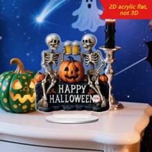 1 Piece, 2D Flat, Acrylic Two Skeletons Drinking Beer Statue Ornament, With Frog Playing Guitar Design, Used For Holiday Home Window Decoration, Suitable For Halloween And Christmas Decoration, No Need For Power, Unique Gift Creativity Home Decor Halloween Decor Fall Decor Room Decor