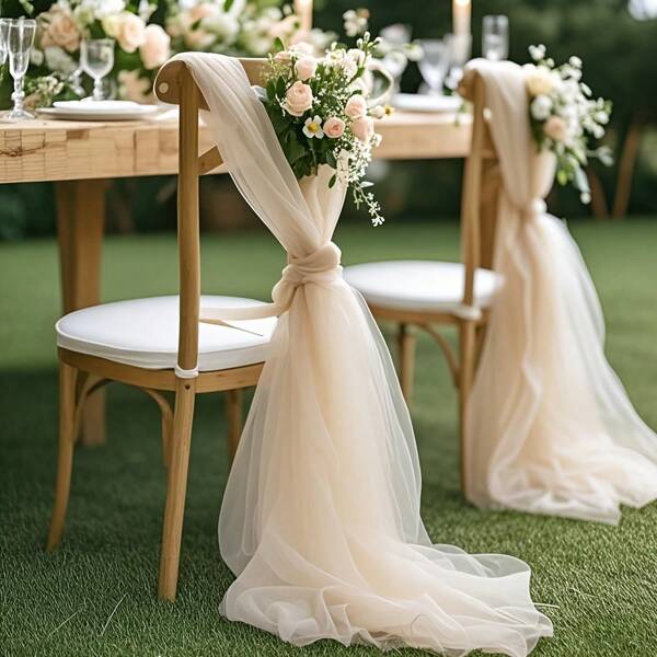 1 pezzo Tessuto di tulle trasparente color champagne, decorazione per arco da matrimonio all'aperto, decorazione per sedie. Versatile per doccia nuziale, feste di compleanno, ingressi, stanze, giardino, forniture per feste ed eventi