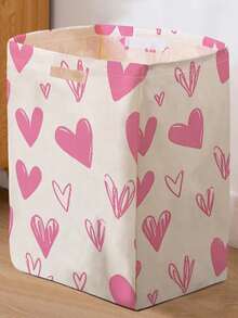 1 pieza, Canasta de almacenamiento plegable de gran capacidad con diseño de corazón de dibujos animados y asa, Organizador de suministros para guardería de múltiples usos, Organizador de pañales, Almacenamiento de ropa, Almacenamiento de artículos esenciales para guardería, Versátil caja de almacenamiento plegable para bebé