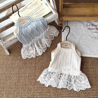Spring And Summer Dog Lace Camisole Princess Dress, Happy Dog Camisole Vest, Cat Clothes (Random Fabric Textures)