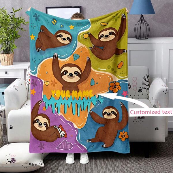1 manta personalizada com estampa de preguiça, macia e confortável, de flanela de alta definição, impressa digitalmente, ideal para quarto, sala de estar, sofá, escritório, viagens e como presente
