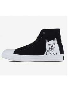 Tenis mujer hombre unisex casuales zapatillas estilo bota deportivas gato urbano lona Transpirables negro cómodos confort Ligeros para Caminar gym 22mx-28mx gatito blanco - Blanco y Negro - Ver 2