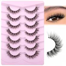 Eefofnn Natural Lashes Wispy False Eyelashes Cat Eye Lashes 8-14mm Thin Short Eyelashes Flared Clear Band Fake Lashes D-Curly Volume Strip Lashes Pestañas Postizas Naturales 7 Pairs Pack
