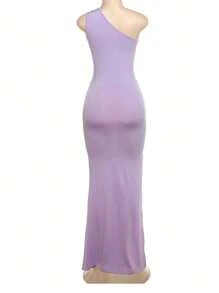 Edgy Cutout Asymmetrical Shoulder Solid Color Hollow-Out Backless Dress
