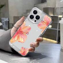 Watercolor Hibiscus Flower Pattern Design Clear Phone Case For IPhone Models[X/11/12/13/14/15/16 Pro Max]- Slim Fit TPU Shockproof Cover, Anti-Slip Scratch-Resistant, Stylish Protective Phone Case For Men Women (Business/Casual Gift) - 無色 - 查看 2