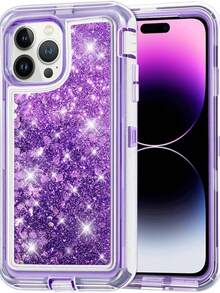 For IPhone 16 15 14 13 12 11 Pro Max Plus Liquid Glitter Shockproof Defender Case Bling Flowing Liquid Floating Sparkle Colorful Glitter Waterfall TPU Protective Phone  Protective - Màu tím - Xem 2