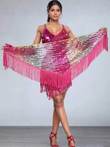 女士亮片流苏臀巾拉丁舞表演服装肚皮舞流苏腰链配三角巾 - 彩色 - 查看 19