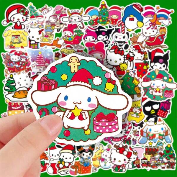 Sanrio 50pcs Sanrio Cute Christmas Doodle Sticker Decoration Sticker, Suitable For Mobile Phone Cases, Laptops, Suitcases - Diversified Sets, Various Festival Role Learning Rewards Room Decor Home Decor Wall Decor Wall Stickers Stickers Wall Sticker