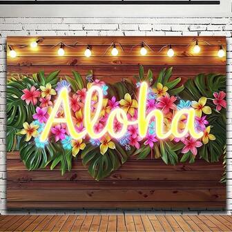 1pc Hawaiian Aloha Party Background Banner, Polyester Material, Multi-Size Selection, Summer Tropical Hawaiian Beach Photo Background, Party Photo Background, Birthday Party Banner, Party Decoration Photo Booth Shooting Props