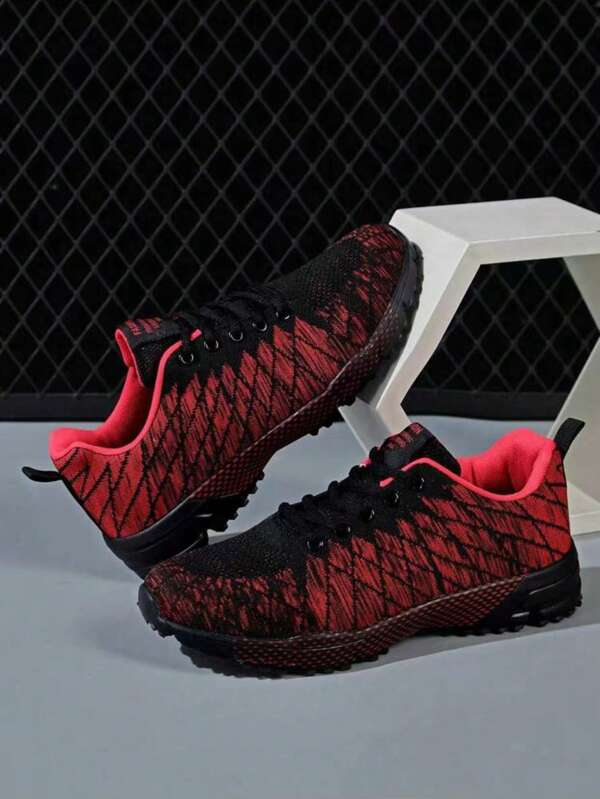 Herren Lässig Schuhe mit Farbblöcken, zufälligem grafischem Aufdruck, abstraktem gepunktetem Muster, lässigem sportlichem Gewebe-Einsatz, gestricktem Einsatz, Sneaker für Studium, Zuhause, Gym, Outdoor, Frühling/Sommer