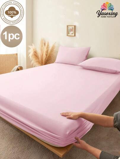 1 pieza Sábana ajustable de 100% algodón color rosa, de bolsillo profundo, suave y transpirable, protector de colchón para dormitorio, todo el año, cómodo, para cama individual, matrimonial, king, queen, con bolsillo profundo de hasta 30 cm