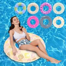 1 pieza Aro de natación inflable, diseñado con múltiples elementos como estampado de leopardo y conchas marinas, apto para adultos, fabricado con material de PVC grueso, apto para piscina inflable, piscina, fiesta