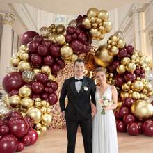 105pcs Burgundy & Gold Balloon Arch Kit, Suitable For Baby Shower, Anniversary, Birthday, Graduation, Bridal Party Decor