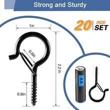 20 PCS Q Hanger Hooks With Safety Buckle, Windproof Screw Hooks For Hanging Outdoor String Lights, Plants, Christmas Patio Lights, 2.2 Inches, Black - Black - View 5