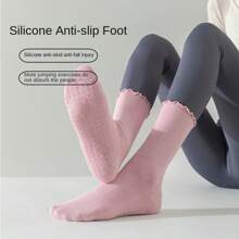 1 Pair Of Yoga Socks For Women, Mid Tube Women's Socks, Anti Slip Sports, Solid Color Rolled Edge Sports Socks, Lace Elastic Socks
