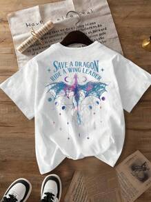 Maglie estive, t-shirt reversibile con grafica cavalcatore di draghi e tempesta ossidiana, maglietta casual a girocollo, alla moda e bella, t-shirt grafiche per donna