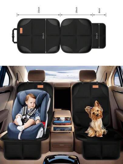 قطعة واحدة واقي مقعد السيارة للأطفال بلون أسود مع وسادة سميكة وظهر مانع للانزلاق، جيب شبكي، مناسب للسيارات الصغيرة والحيوانات الأليفة ، السيدان وال- SUV والشاحنات