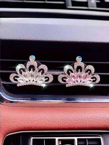 1/2pcs White/Pink Crown Fashionable Car Vent Clip Air Freshener With Diamond Encrusted Crown Design