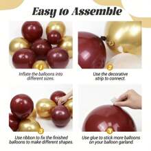 105pcs Burgundy & Gold Balloon Arch Kit, Suitable For Baby Shower, Anniversary, Birthday, Graduation, Bridal Party Decor