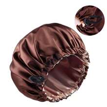 Women's Solid Colored Double-Layered Satin Bonnet Adjustable Slouchy Cap With Elastic Button Closure, Fashionable Sleep Bonnet For Daily Use To Protect & Style Hair