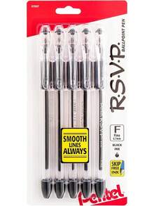 Pentel RSVP Ballpoint Pen, (0.7mm), Fine Line, Black Ink, Pack Of 5 (BK90PF5A) - màu đen - Xem 8