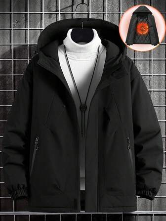 加大码男士长袖加厚保暖抓绒连帽外套，宽松休闲风衣，适合秋冬季穿着