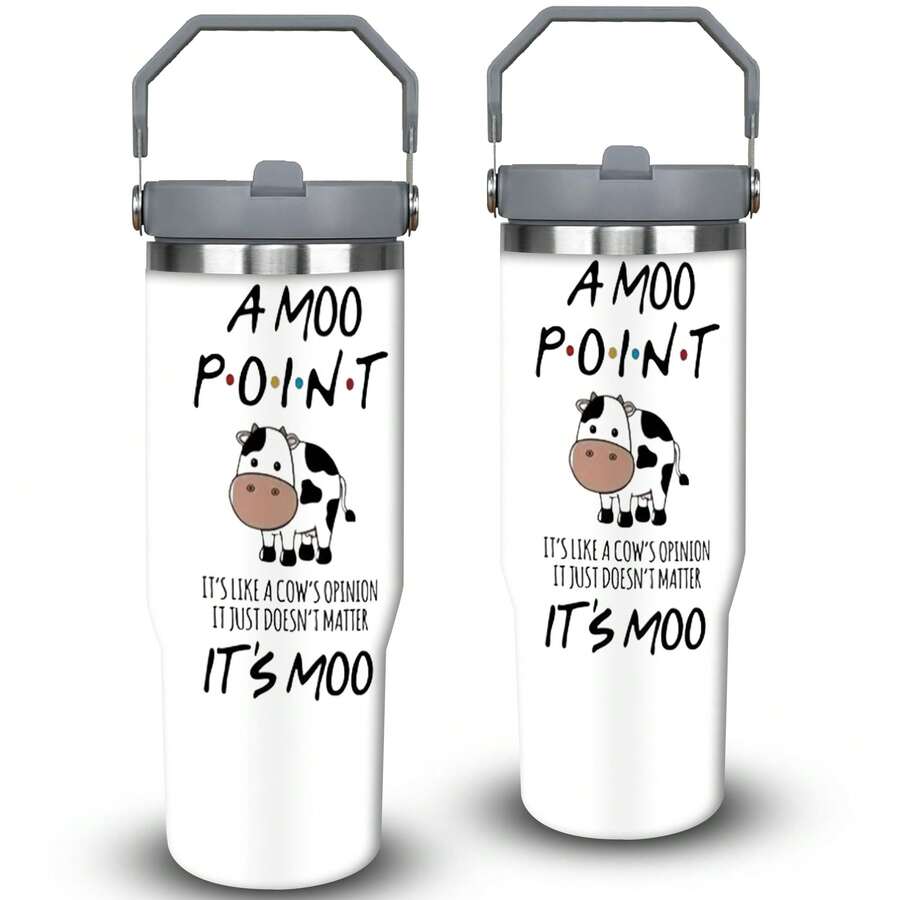 1pc 30oz Moo Point Tumbler, Double Wall Vacuum Insulated Travel Mug, Spill Proof Lid, Perfect Gift For Dad, Mom, Ideal For Christmas, Thanksgiving, Valentine's, Mother's, Father's Day, Gift For Birthday, Coffee Cup - 30oz - 查看 1