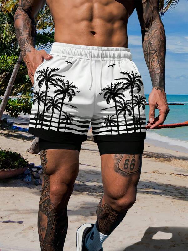 Pantalon de plage sport casual à double couche pour hommes, été