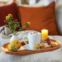 Simplistic Summer Style Wooden Tray, Organizer/Display Tray For Sushi, Cake, Bread, Coffee, Tea Accessories - Brown - View 1