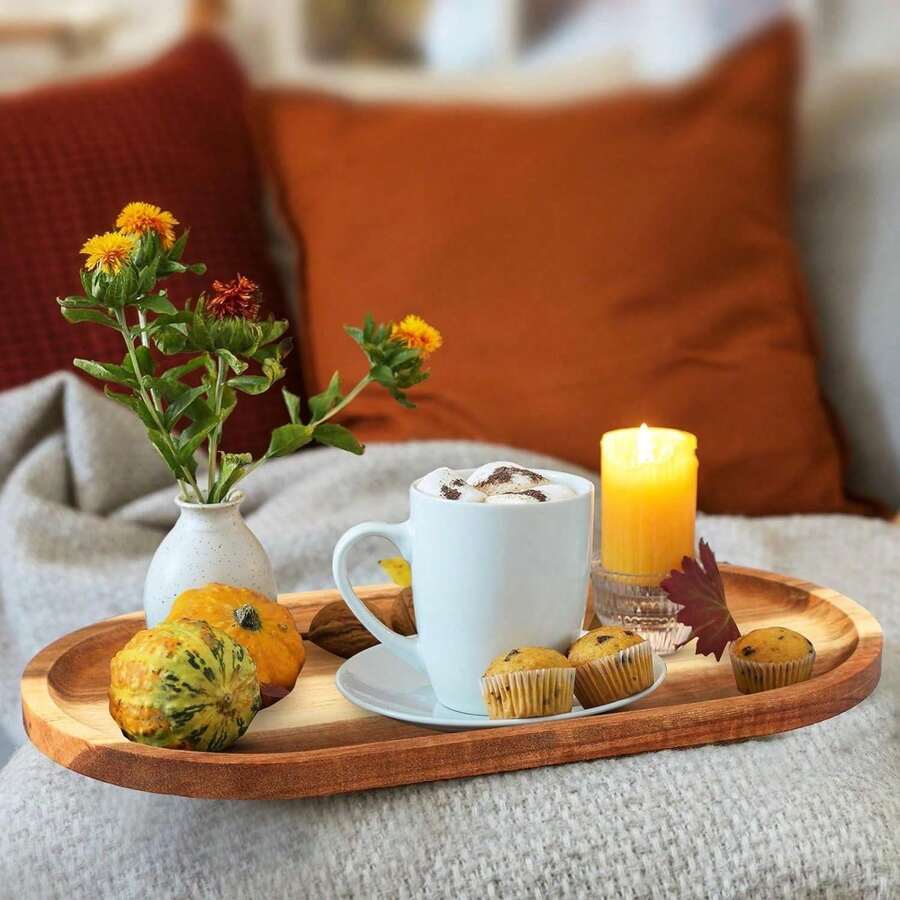 Simplistic Summer Style Wooden Tray, Organizer/Display Tray For Sushi, Cake, Bread, Coffee, Tea Accessories - Brown - View 1