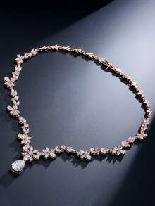 1 件奢华泪珠锆石水晶项链，适合新娘、婚礼、晚会 - 項鍊 - 查看 6