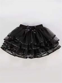 Falda tutú para niña, nueva falda pastel versátil, falda de tela de tul con lazo lindo para niña - Negro - Ver 5