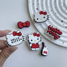 Sanrio 6pcs Hello Kitty Shoe Decorations - 3D Cute & Fashionable Removable Shoe Charms, Suitable For Wooden Clogs And Sandals In Spring/Summer