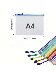 1个A4拉链文件夹，透明防水收纳袋，适用于纸张、书籍和考试，适用于课堂整理、办公用品和学校用品。PVC文件和化妆品旅行收纳盒，带多色拉链，适用于学校、办公用品和旅行必需品。颜色和款式随机。