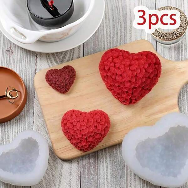 3 Stück rosenförmige Aromatherapie-Kerzen Silikonform, handgefertigte Ton-, Gips- und Harzdekorationen, Valentinstag Deko, leicht zu entnehmen, wiederverwendbar, Schulsachen
