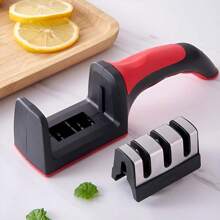 Knife Sharpener Handheld Multi-Function 3 Stages Type Quick Sharpening Tool With Non-Slip Base Kitchen Knives Accessories Gadget-For RV-For Car-Car Accessories-Travel Essentials-1pc/2pcs-Red/Black