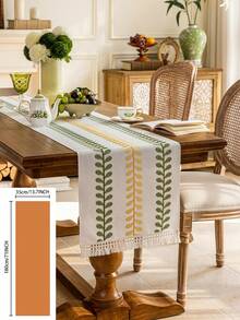 1 件绿叶刺绣流苏桌旗，美式农舍风格，家庭厨房装饰长方形桌布，适合节日派对生日宴会，易于清洗（多种尺寸和颜色可选） - 綠色 - 查看 23