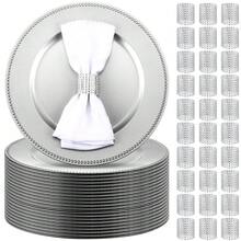 100 Set (200 Pcs) Charger Plates Set Bulk With Napkin Rings 13 H Round Beaded Charger Plates Mesh Diamond Napkin Ring Holder - Multicolor - View 2