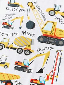 3pcs/Set Young Boy Casual Short Sleeve T-Shirt Top, Cartoon Excavator Print, Fashion Summer - Multicolor - View 5