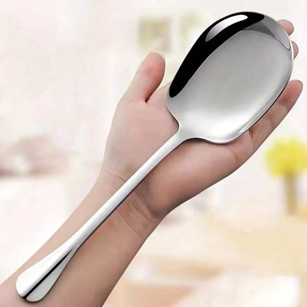 2pcs Stainless Steel Square Head Large Size Serving Spoons For Soup, Porridge, Rice And Both Sweet And Savory Dishes,School Supplies