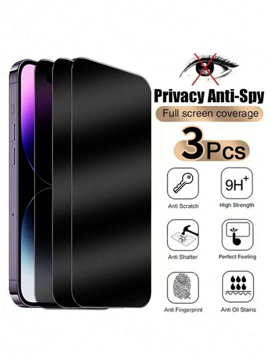 3 件装防眩光钢化玻璃前膜手机屏幕保护膜适用于 16 15 14 13 12 11 Pro Max XR X XS Max 7 8 Plus 手机保护防窥玻璃