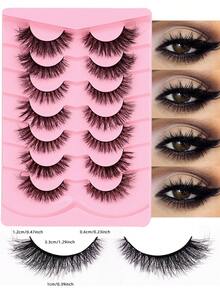 7 Pairs Fluffy Cat Eye Lashes, 6D Curly Thick Faux Mink Eyelashes, Look Like Real Soft Curly Lashes