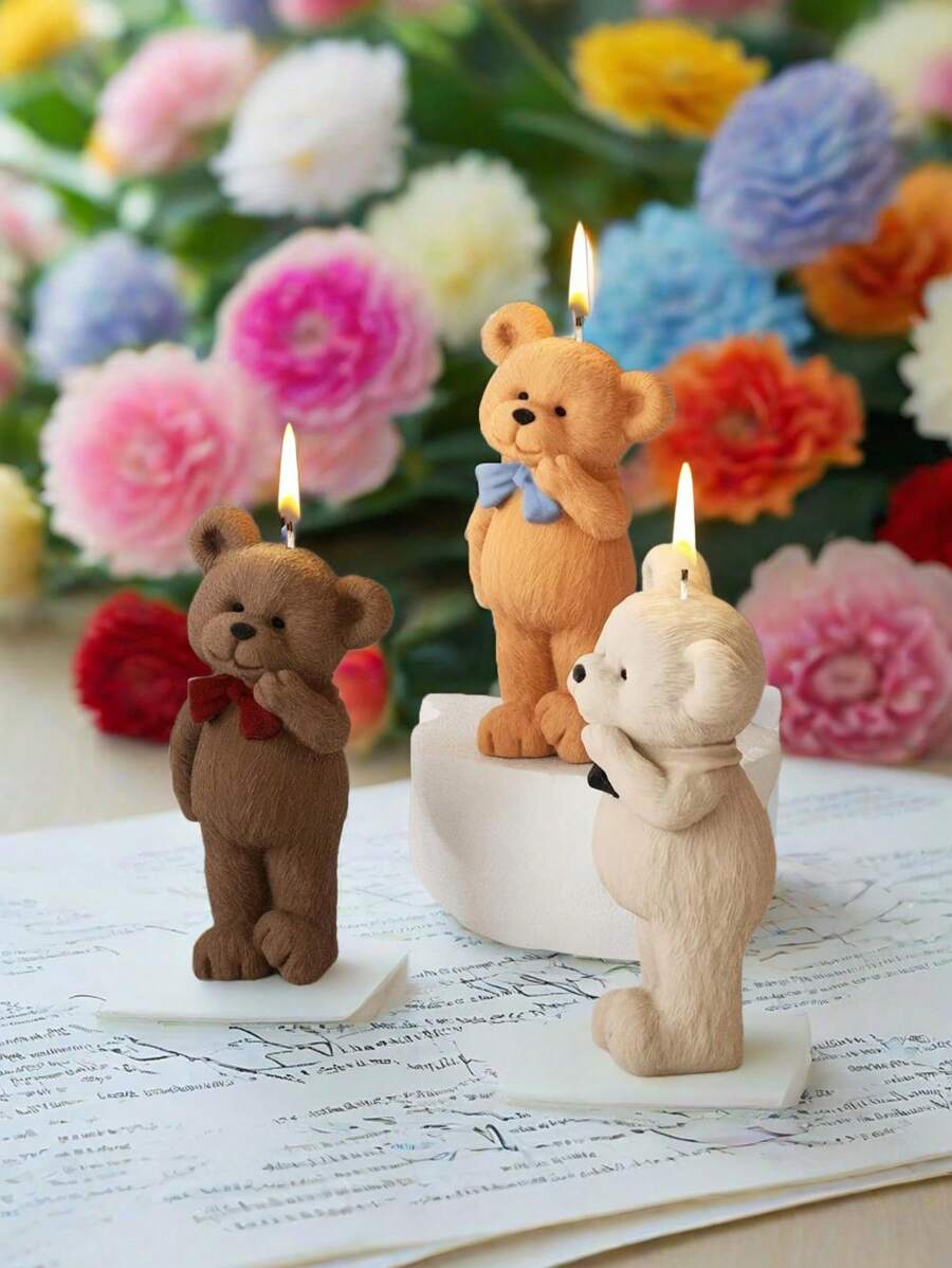 1 pieza Molde de silicona de oso caballero con corbata de moño - Fácil de usar para hacer velas DIY, manualidades de resina y decoración del hogar, adecuado para hacer velas con forma de adorable oso pardo y blanco, perfecto para crear un ambiente acogedor, molde de vela con forma de oso
