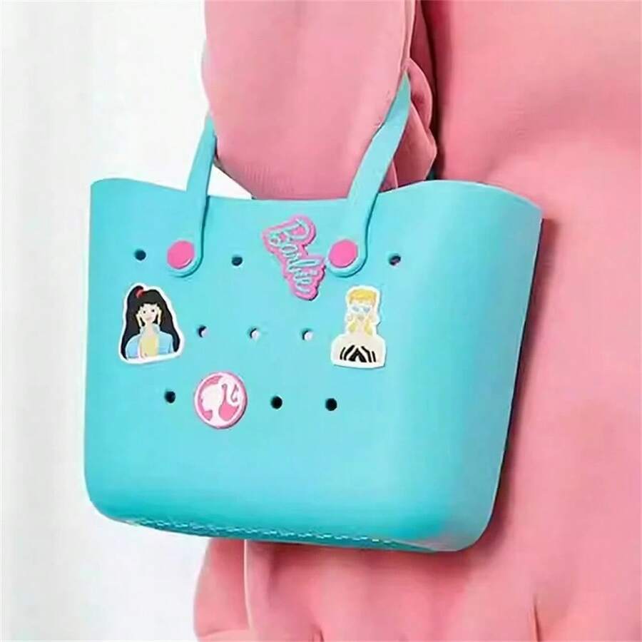 Miniso 芭比博格斯夏季EVA沙滩包篮女款野餐手提包带孔防水手提包袋购物单肩包 - 藍色 - 查看 1