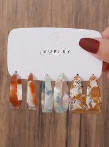 6 pièces/12 pièces/18 pièces/36 pièces Ensemble de boucles d'oreilles géométriques vintage en forme de C et rondes en résine acrylique, convient pour les femmes au quotidien/plage d'été/fête sur un bateau, cadeau