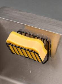 1 suport pentru burete de spălat vase din oțel inoxidabil pentru chiuvetă de bucătărie cu ventuză, cârlig de bucătărie fără pumni, suport de depozitare din lână de oțel, potrivit pentru chiuveta de bucătărie și suport de depozitare pentru baie